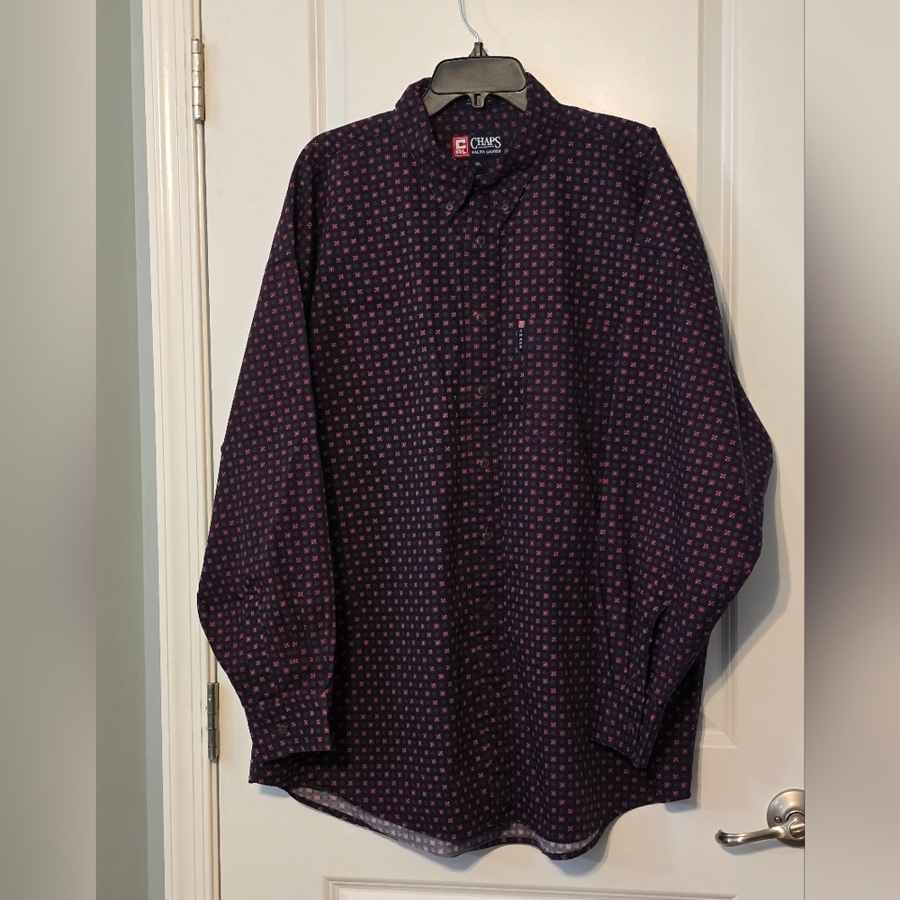 Chaps Ralph Lauren Men's Sz XXL Long Sleeve Button Down Dress Shirt, Red/Blue